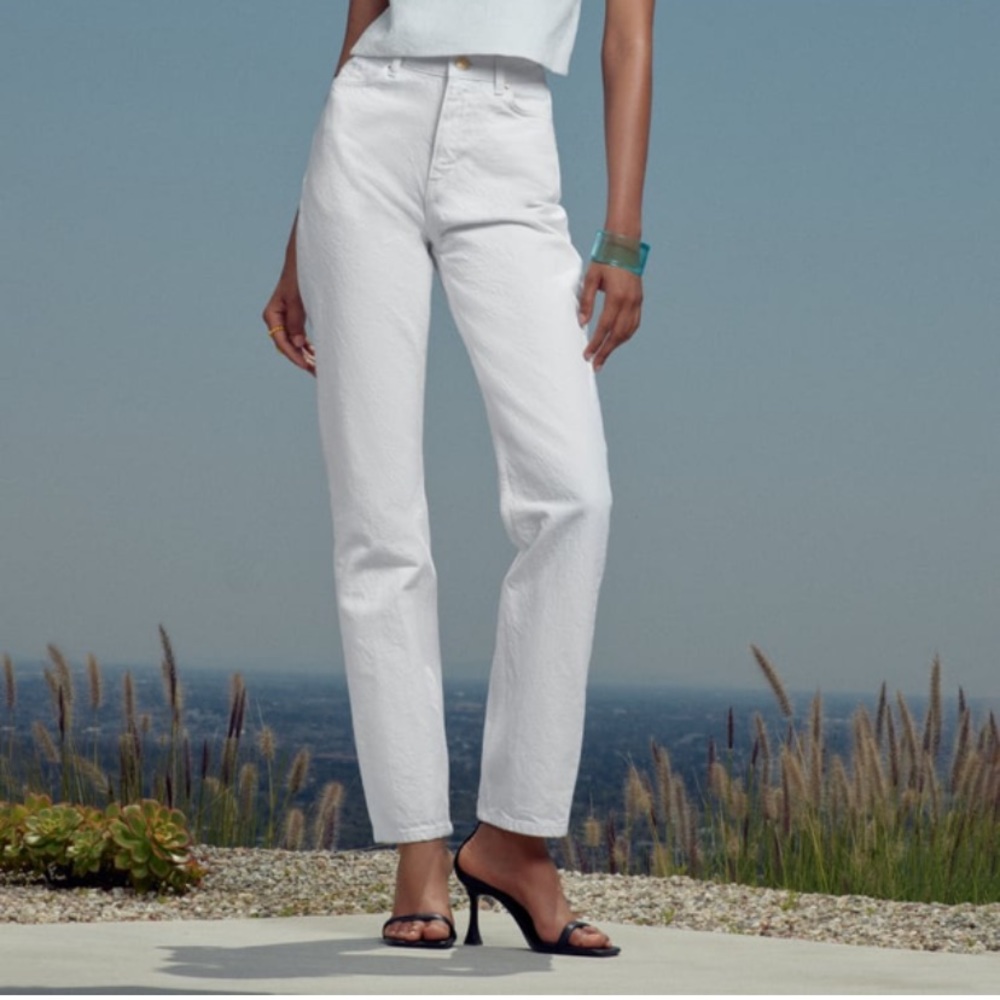 Zara high rise straight white jeans